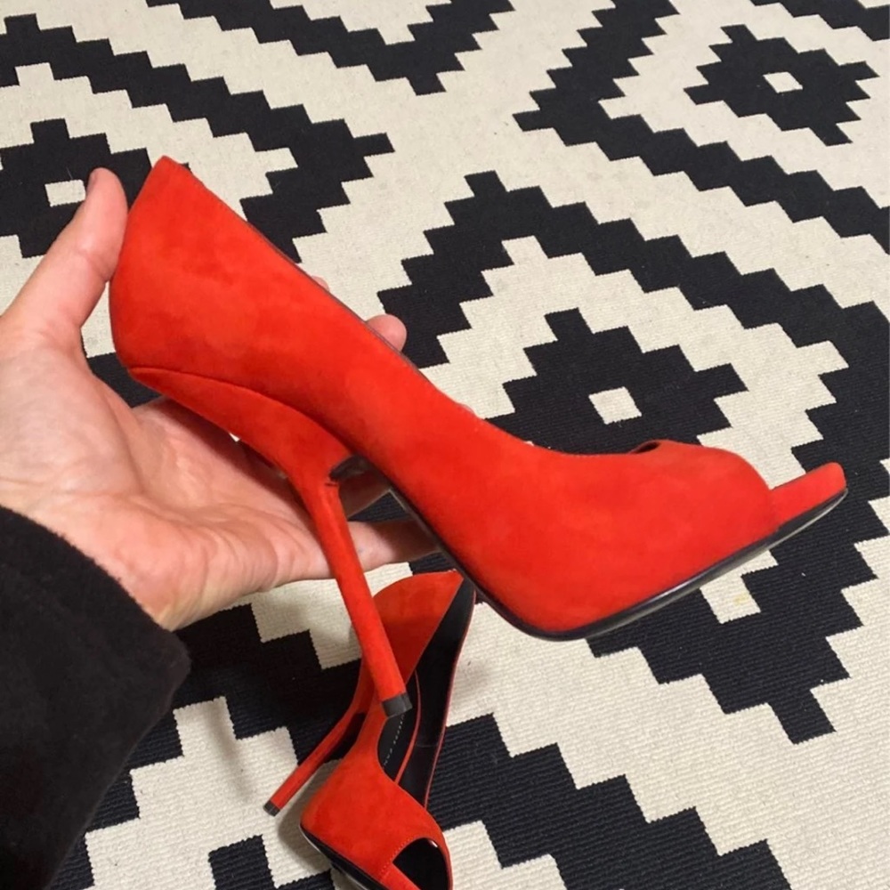 Giuseppe Zanotti Red suede peep toe heels